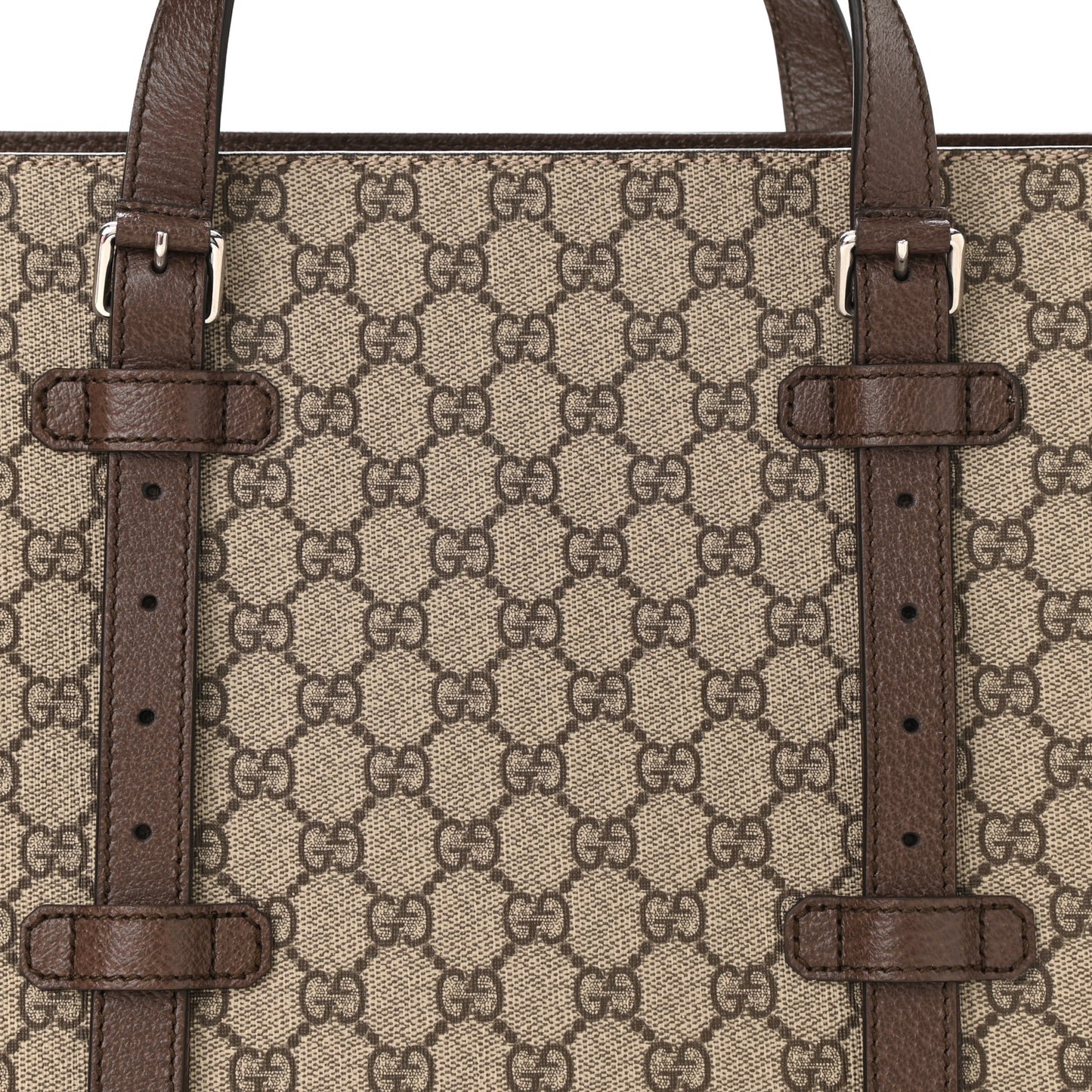 GG Supreme Monogram Textured Dollar Calfskin Medium Detail Tote Beige Ebony New Acero