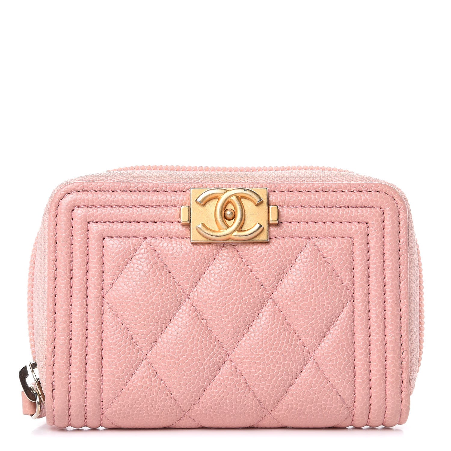 Chanel Caviar Quilted Boy Zip Around Coin Purse Wallet Light Pink 1 of 12