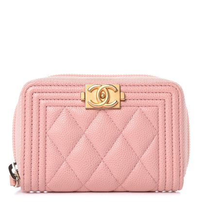 Chanel Caviar Quilted Boy Zip Around Coin Purse Wallet Light Pink 1 of 12