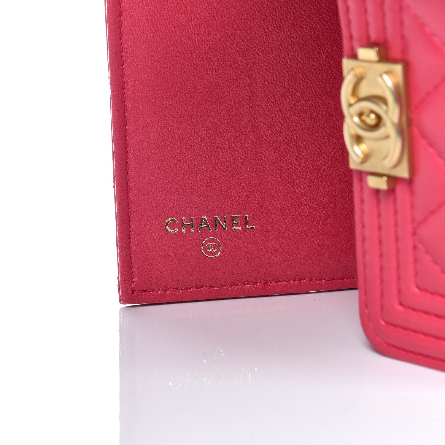 Chanel Lambskin Quilted Compact Boy Wallet Fuchsia 6 of 17