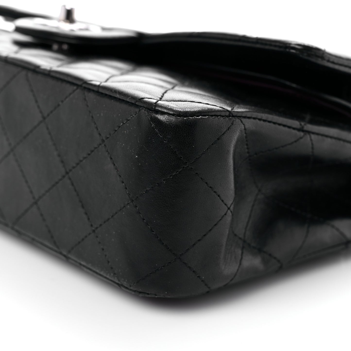 Lambskin Quilted Medium Double Flap Black