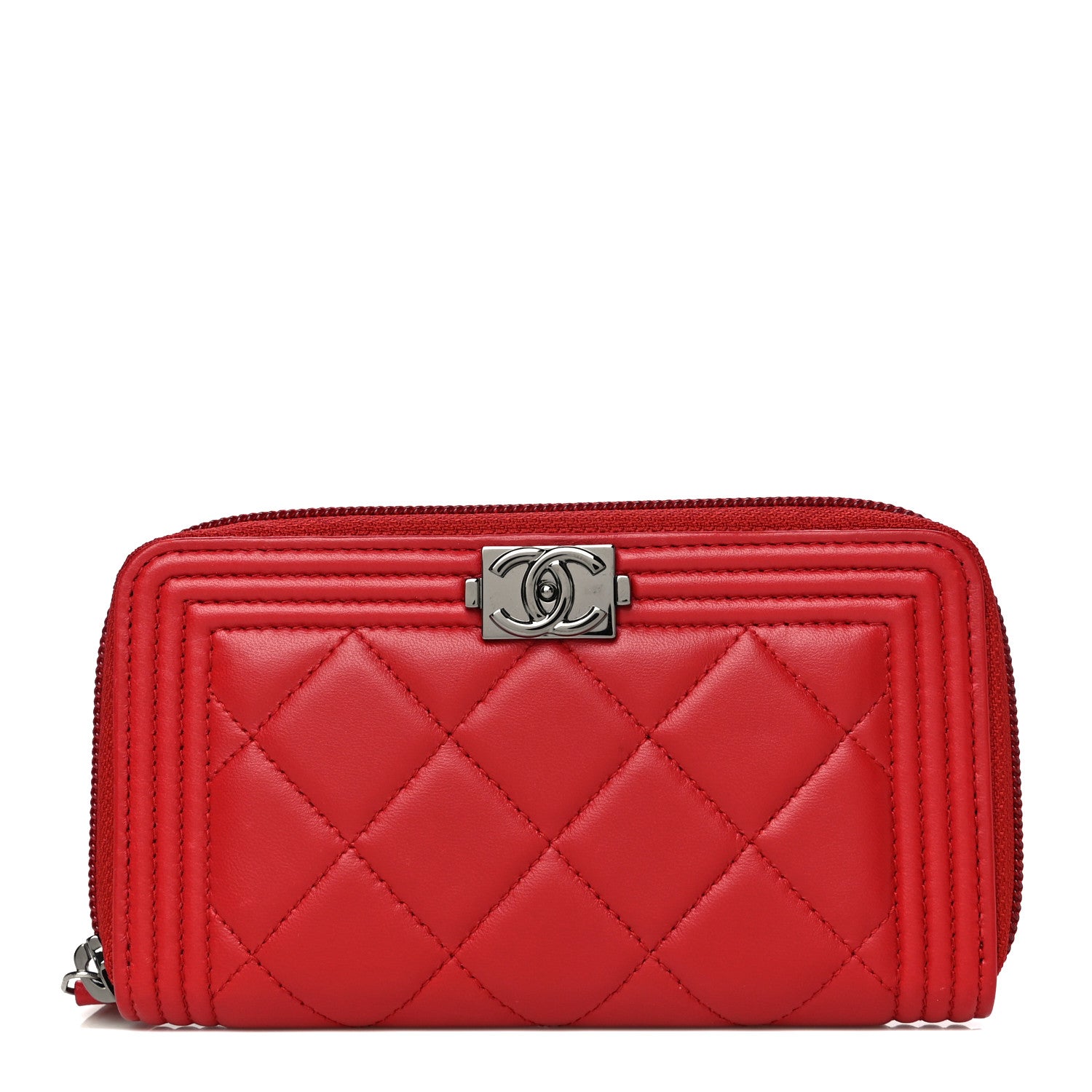 Chanel Lambskin Quilted Small Boy Zip Around Wallet Dark Red 1 of 14