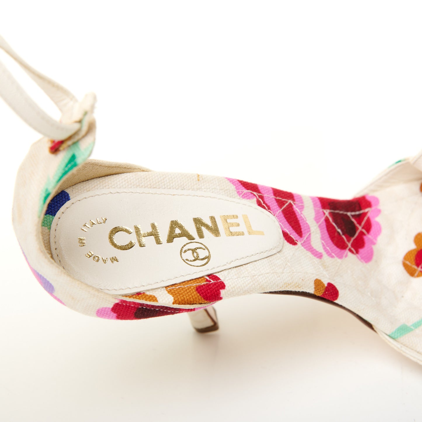 Canvas Printed Camellia Sandals 36 White