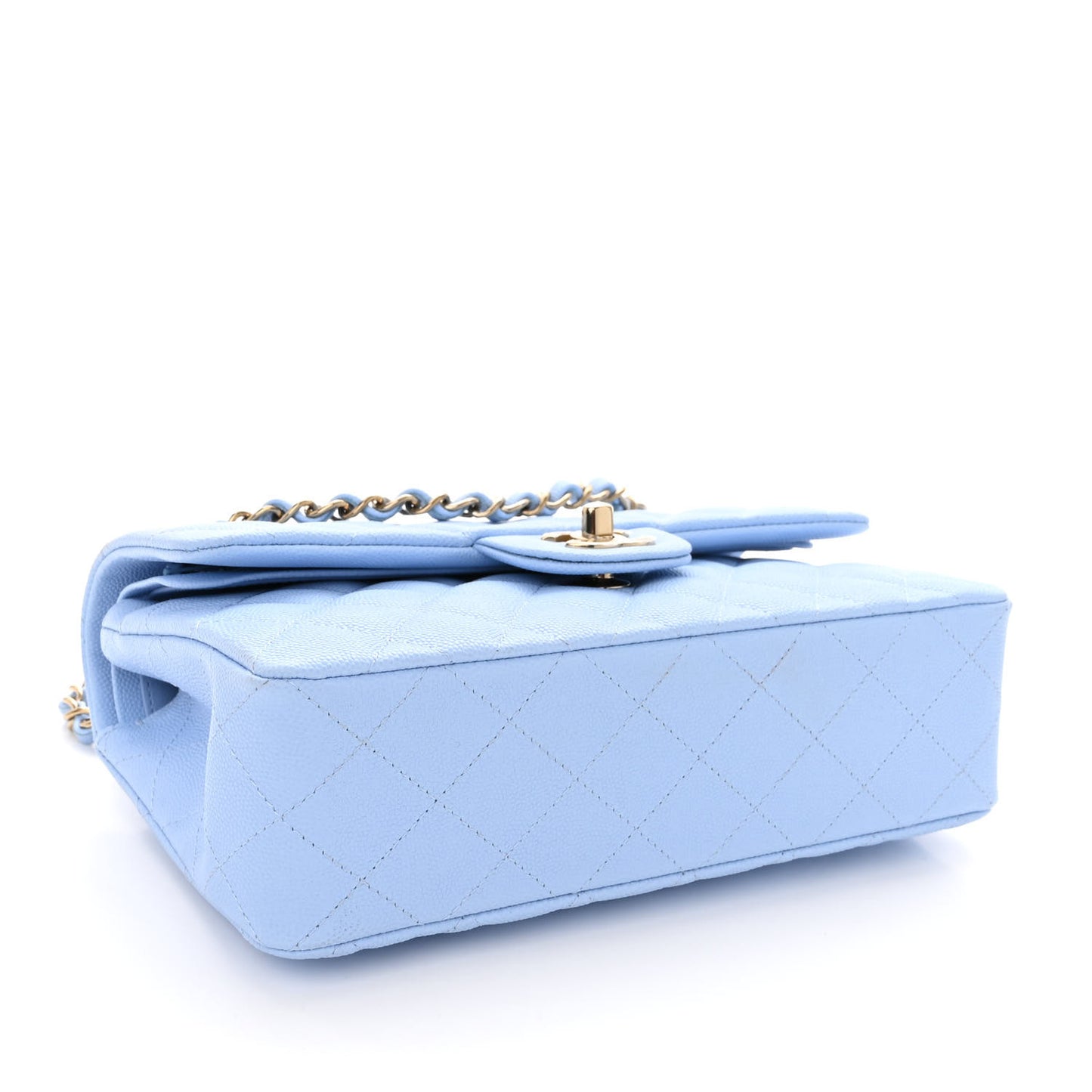 Caviar Quilted Small Double Flap Light Blue