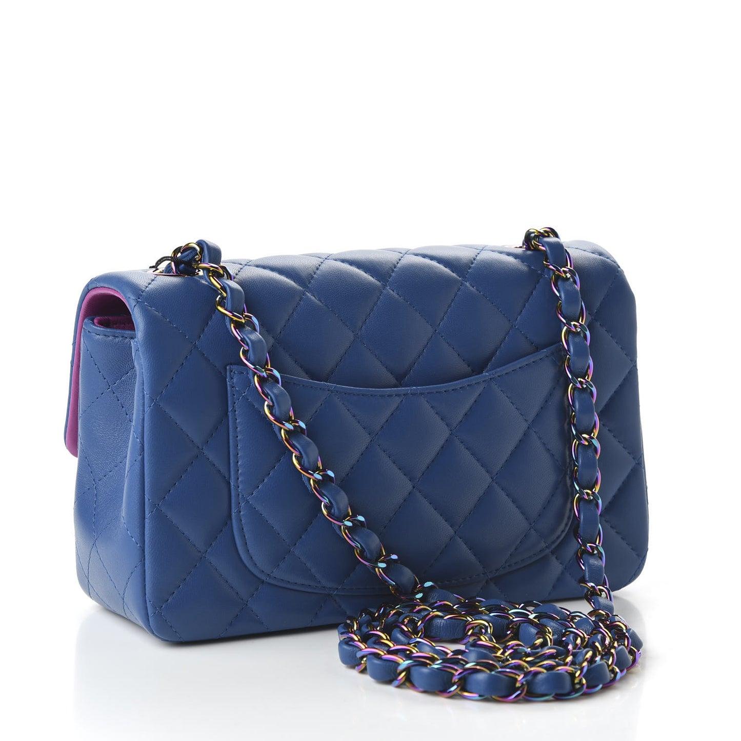 Lambskin Quilted Mini Rectangular Flap Blue Purple