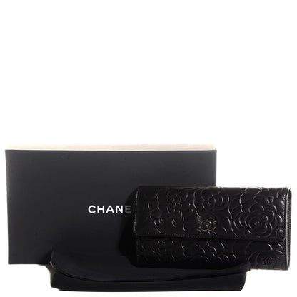 Chanel Lambskin Embossed Camellia Large Gusset Flap Wallet Black 9 of 9