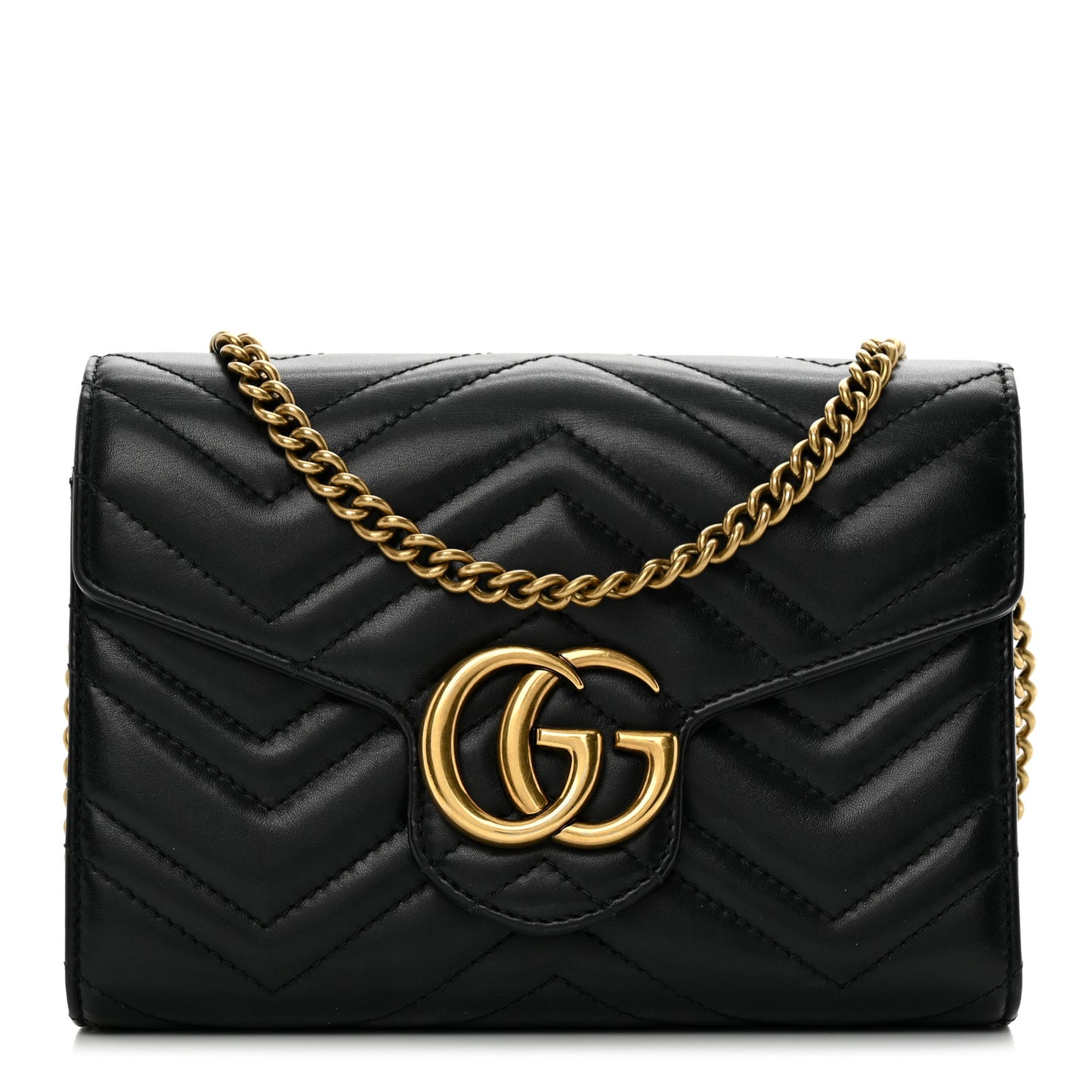 Calfskin Matelasse GG Marmont Chain Wallet Black