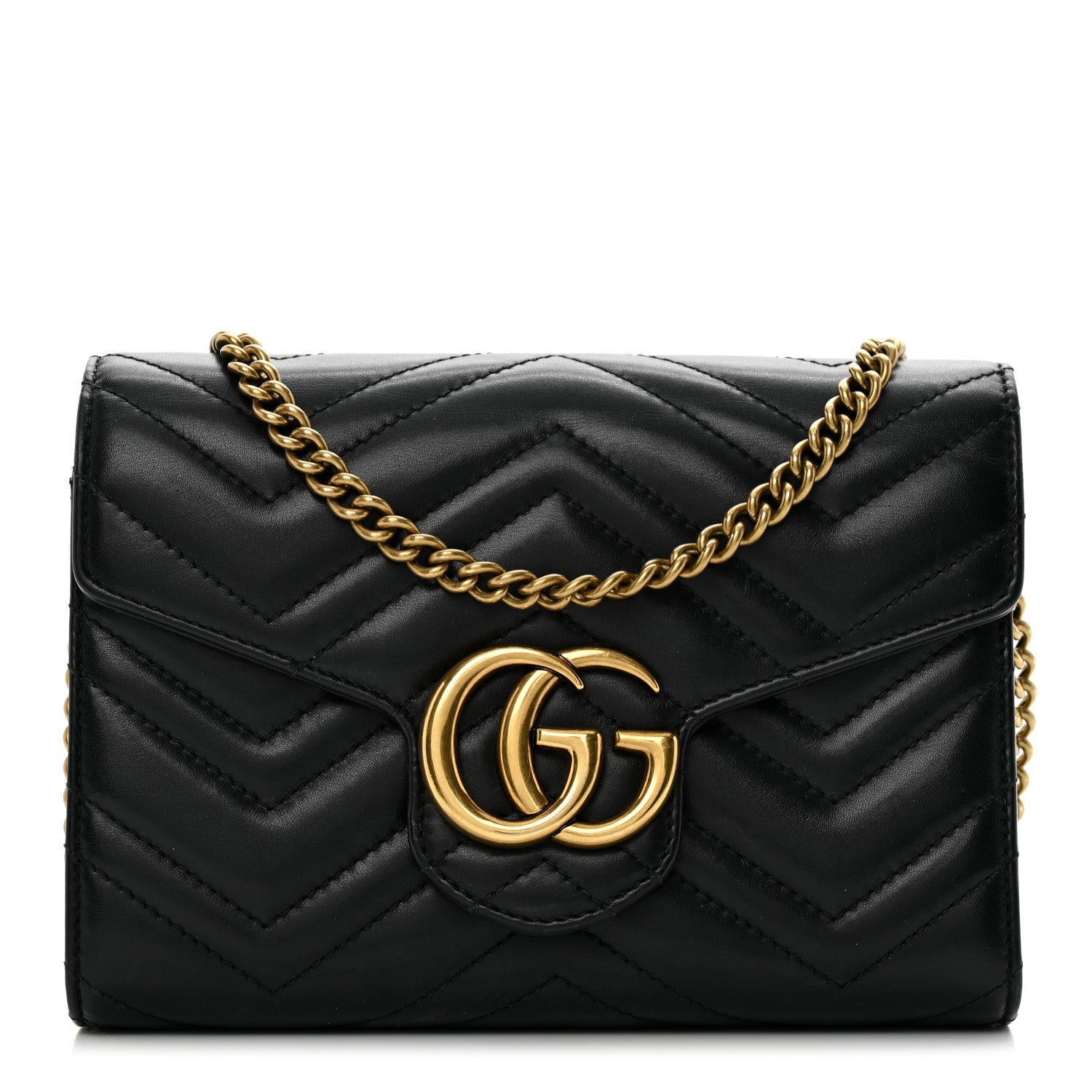 Gucci Calfskin Matelasse GG Marmont Chain Wallet Black 1 of 10