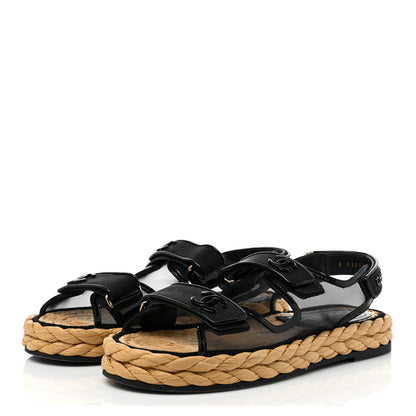 Chanel Mesh Patent Calfskin Velcro Dad Sandals 41 Black 3 of 8