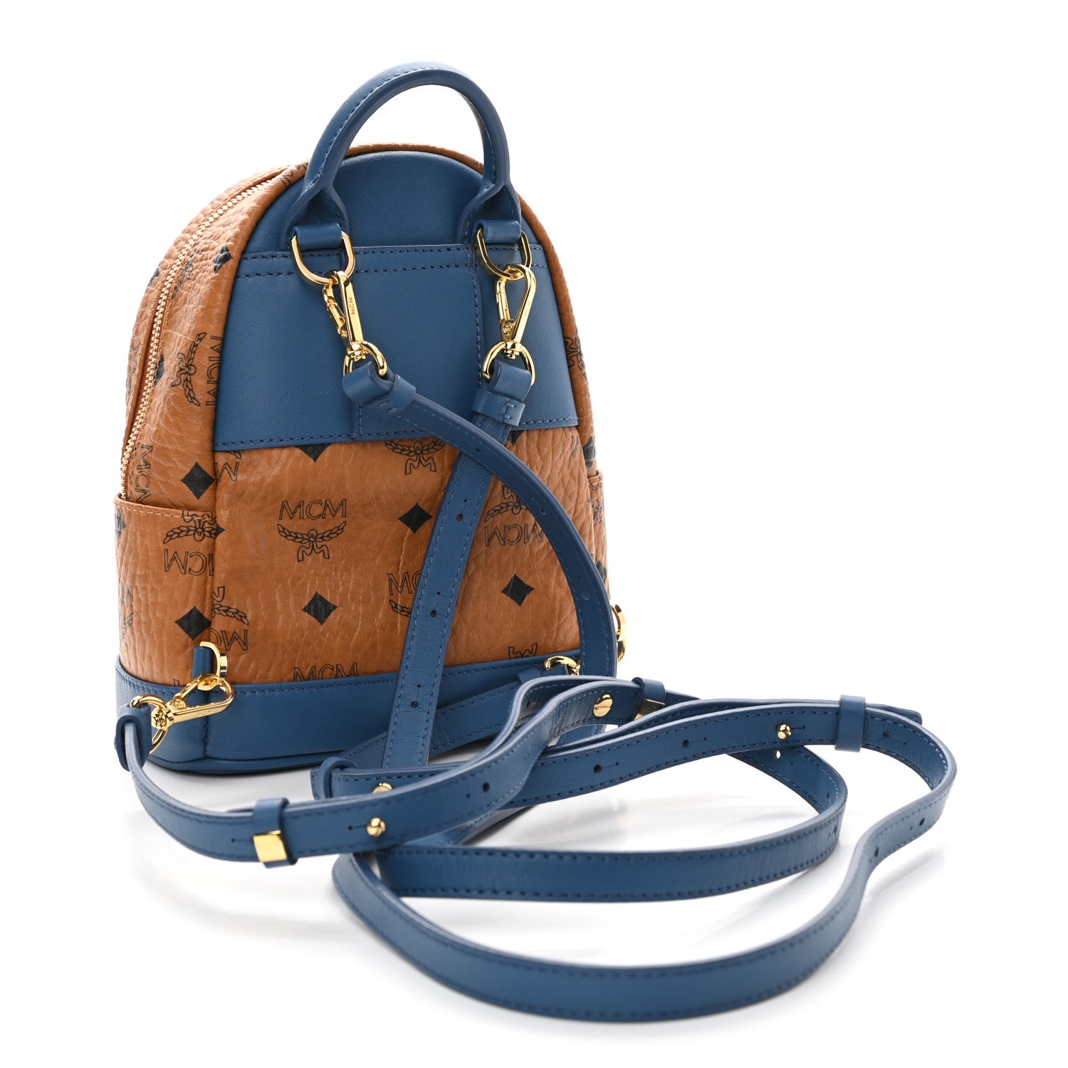 MCM Visetos X-Mini Stark Backpack Cognac Blue 3 of 9
