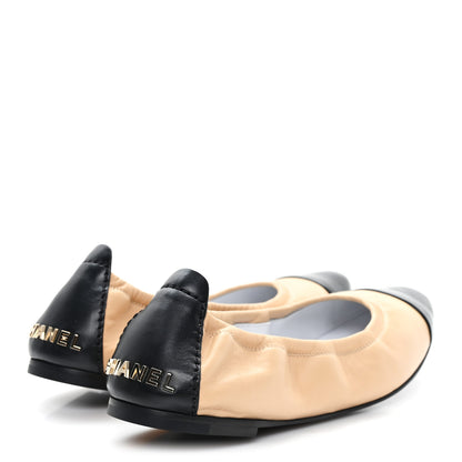 Chanel Lambskin Shiny Goatskin Calfskin Ballerina Flats 39.5 Beige Black 5 of 10