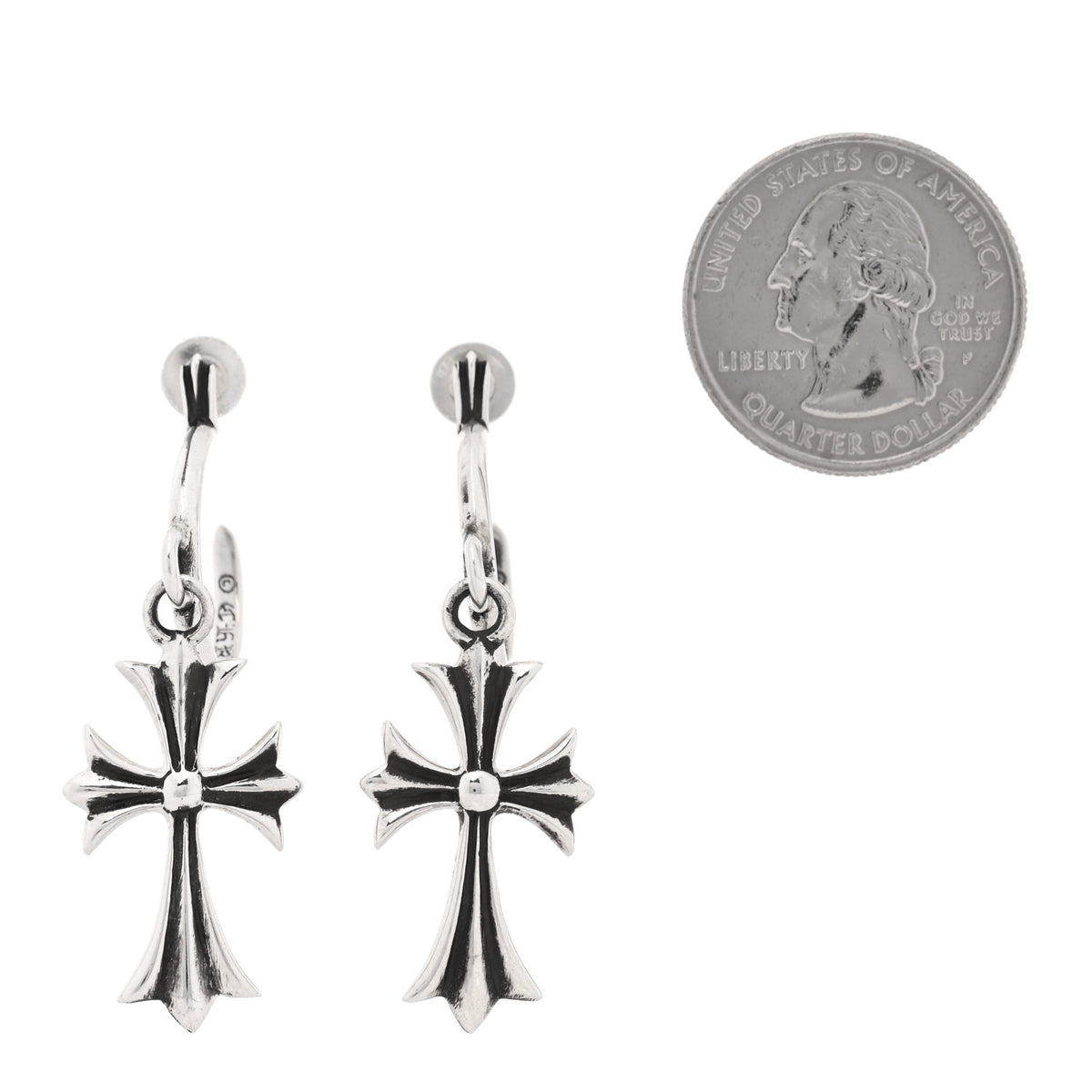 Chrome Hearts Sterling Silver Tiny CH Cross Hoop Drop Earrings 2 of 5