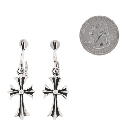 Chrome Hearts Sterling Silver Tiny CH Cross Hoop Drop Earrings 2 of 5