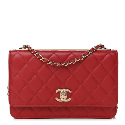 Chanel Lambskin Quilted Trendy CC Wallet On Chain WOC Red 1 of 12