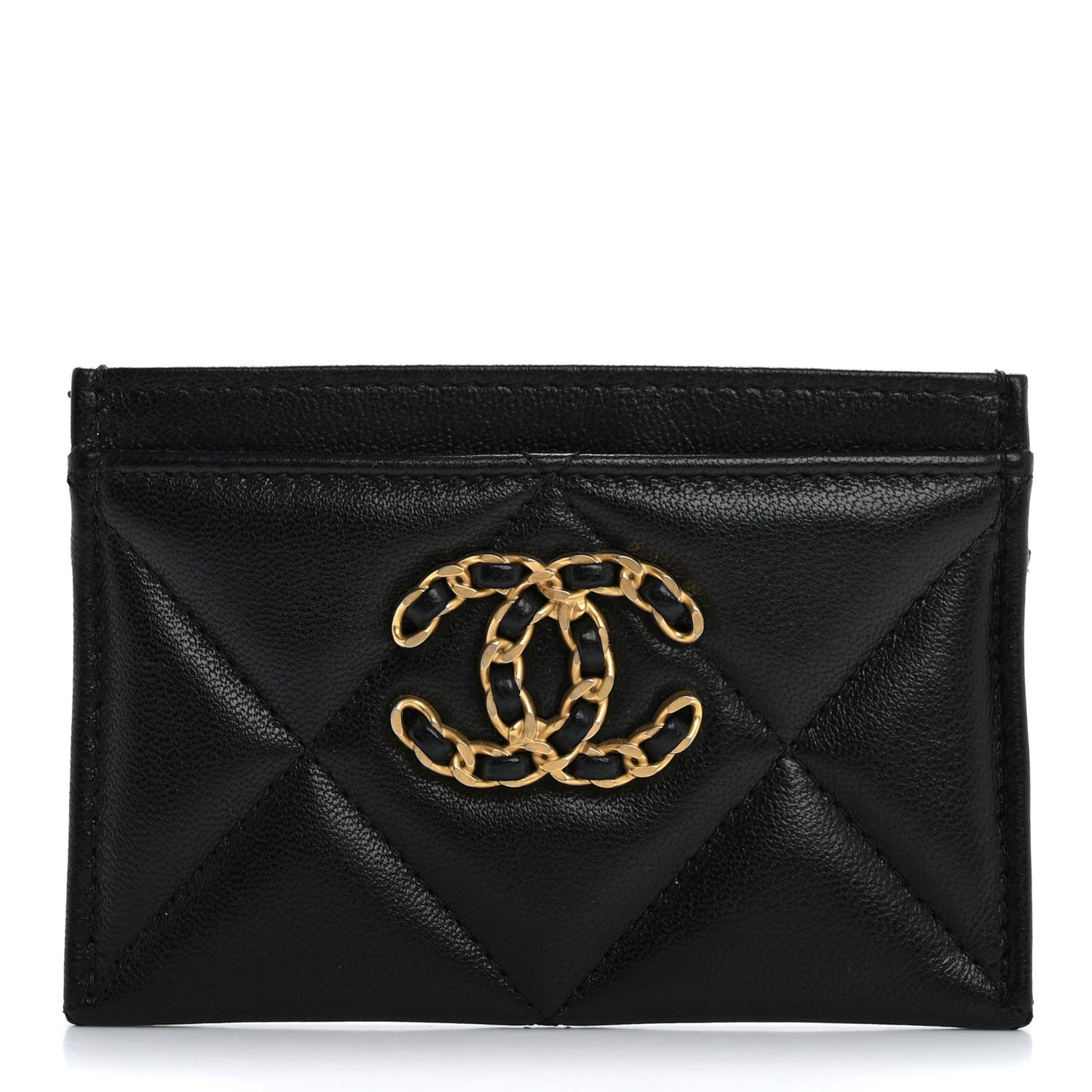 Lambskin Quilted Chanel 19 Card Holder Black