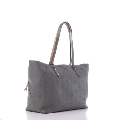 MCM Calfskin Ottomar Monogram Medium Klara Top Zip Tote Charcoal 4 of 9