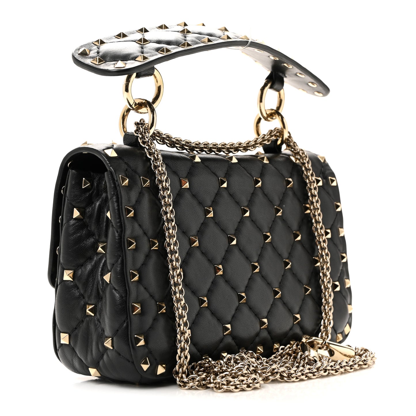 Nappa Small Rockstud Spike Shoulder Bag Black