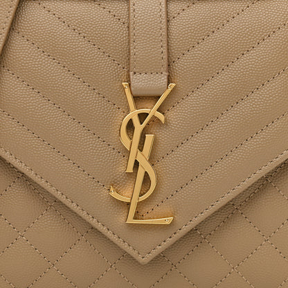 Saint Laurent Grain De Poudre Textured Mixed Matelasse Medium Triquilt Monogram Satchel Dark Latte 8 of 11