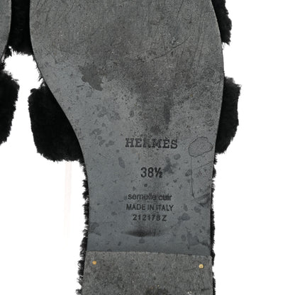Hermes Woolskin Oran Sandals 38.5 Black 6 of 9