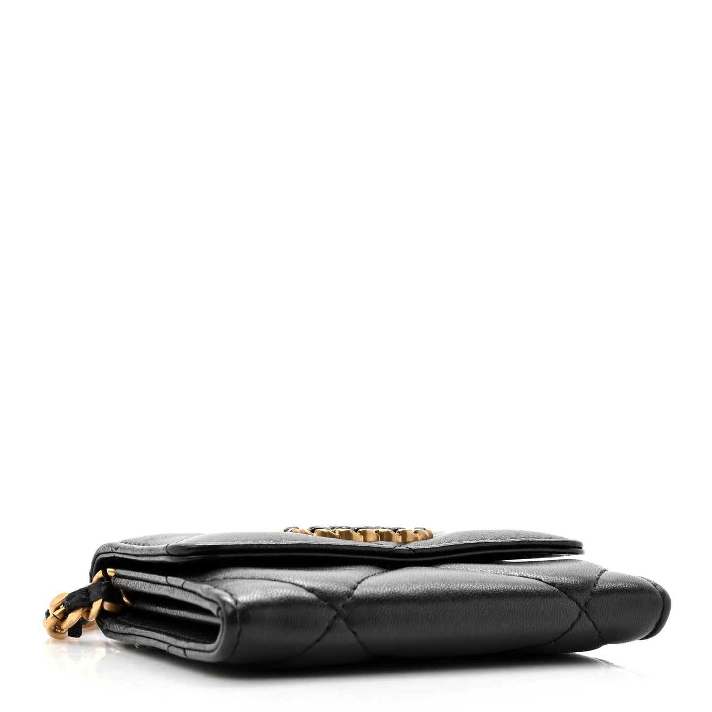 Lambskin Quilted Chanel 19 Flap Coin Purse With Chain Black