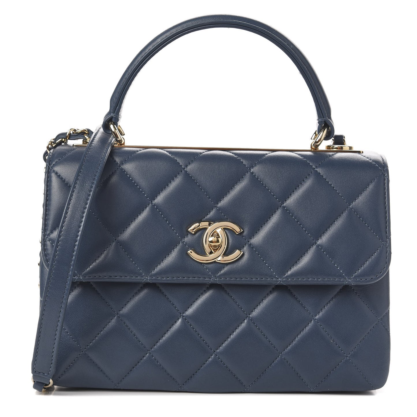 Lambskin Quilted Small Trendy CC Flap Dual Handle Bag Blue