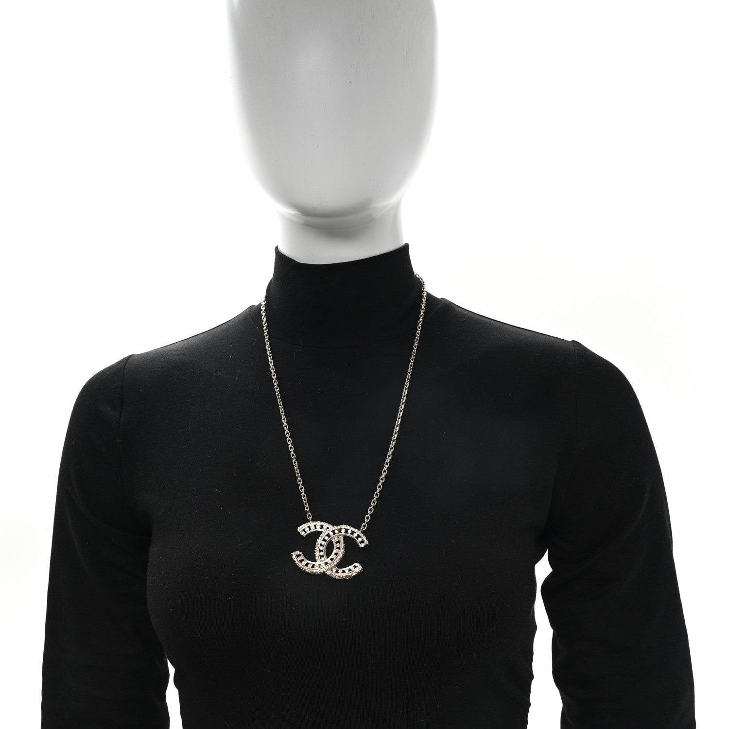 Chanel Crystal Textured CC Necklace Gold 2 of 5