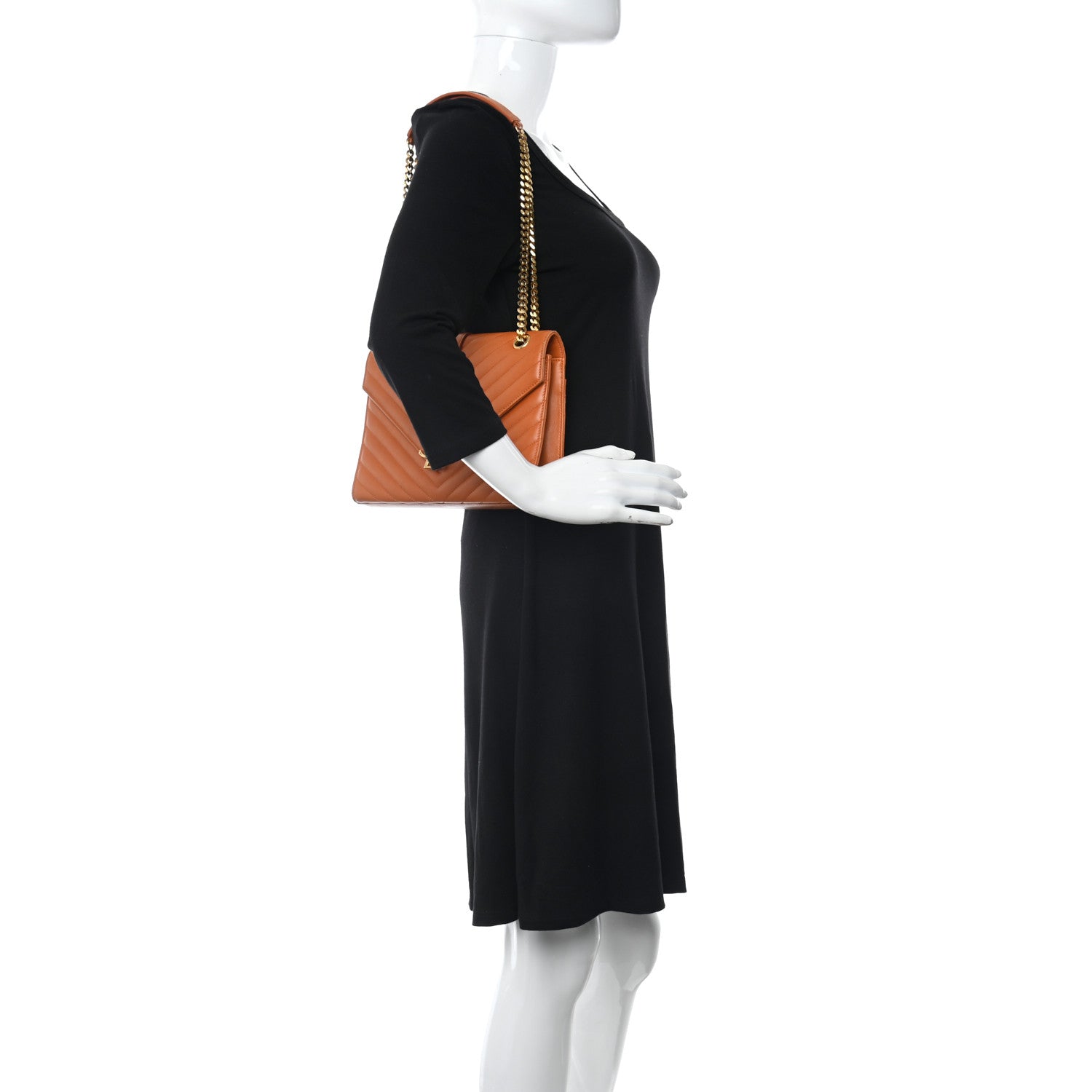 Saint Laurent Smooth Calfskin Matelasse Chevron Medium Monogram Satchel Mandarine 2 of 14