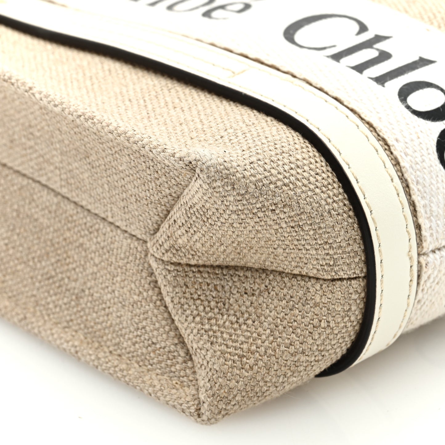Cotton Calfskin Mini Woody Ribbon Tote White Light Brown
