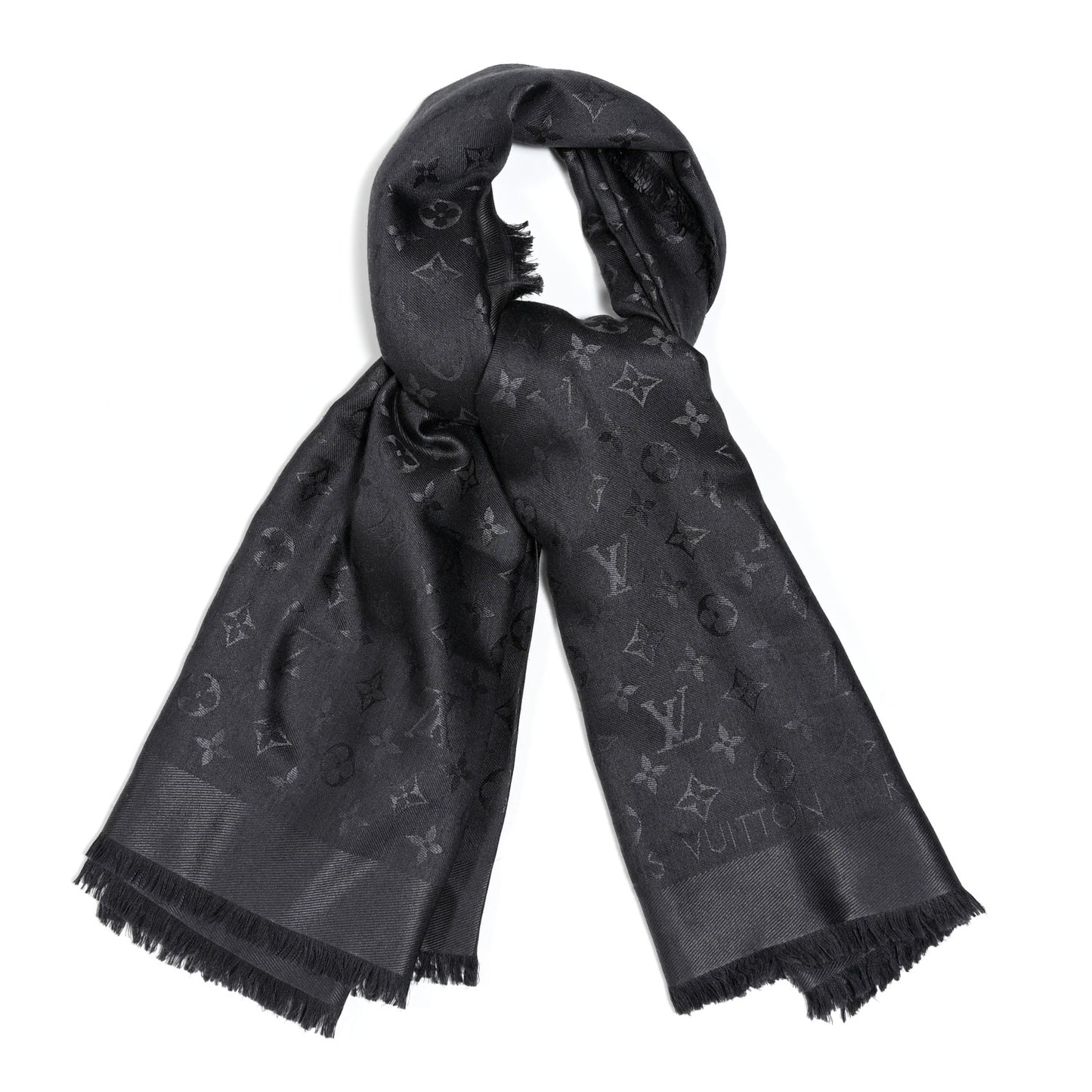 Silk Lurex Wool Monogram Shine Shawl Charcoal Grey