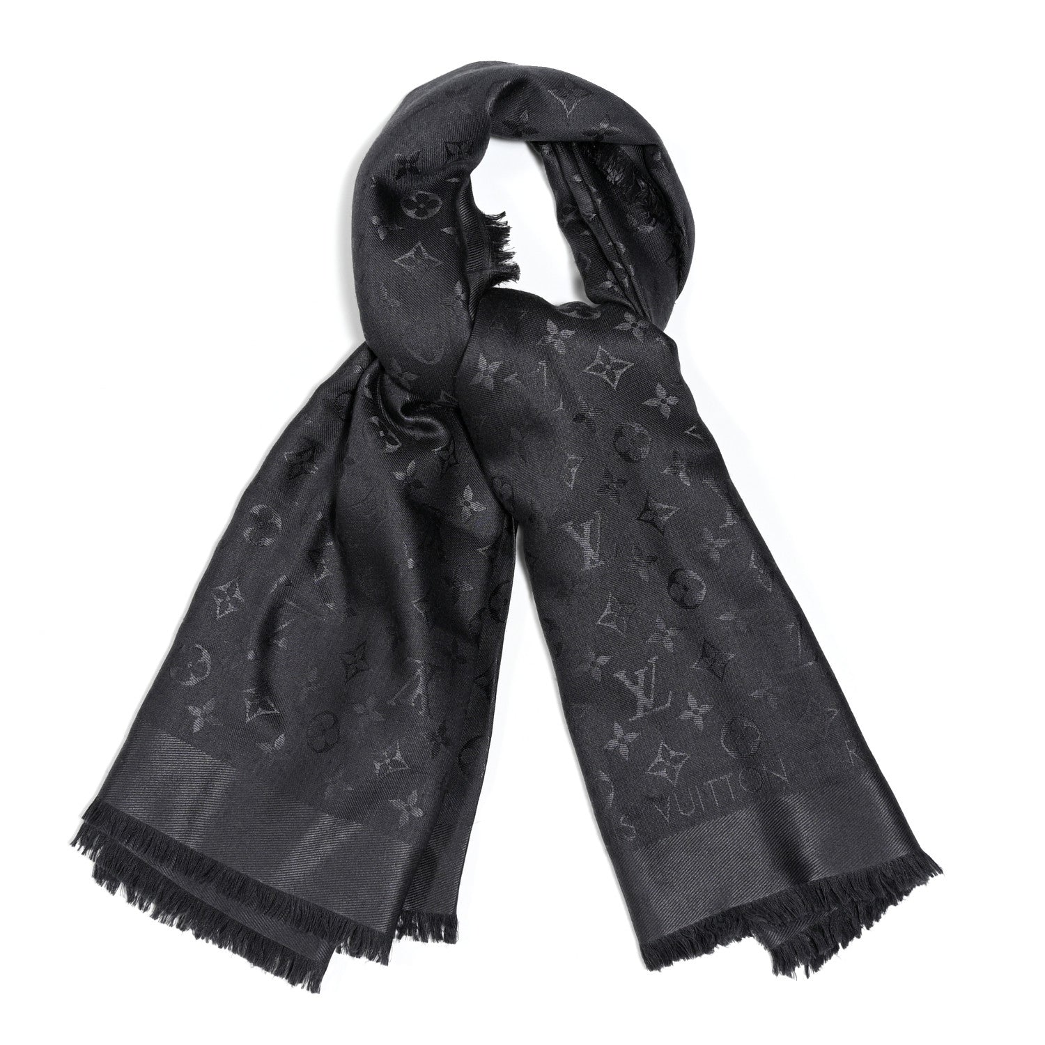 Louis Vuitton Silk Lurex Wool Monogram Shine Shawl Charcoal Grey 1 of 12