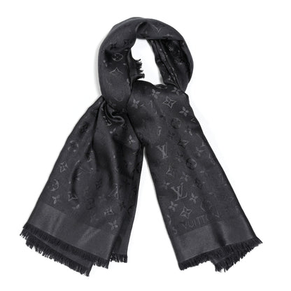 Louis Vuitton Silk Lurex Wool Monogram Shine Shawl Charcoal Grey 1 of 12