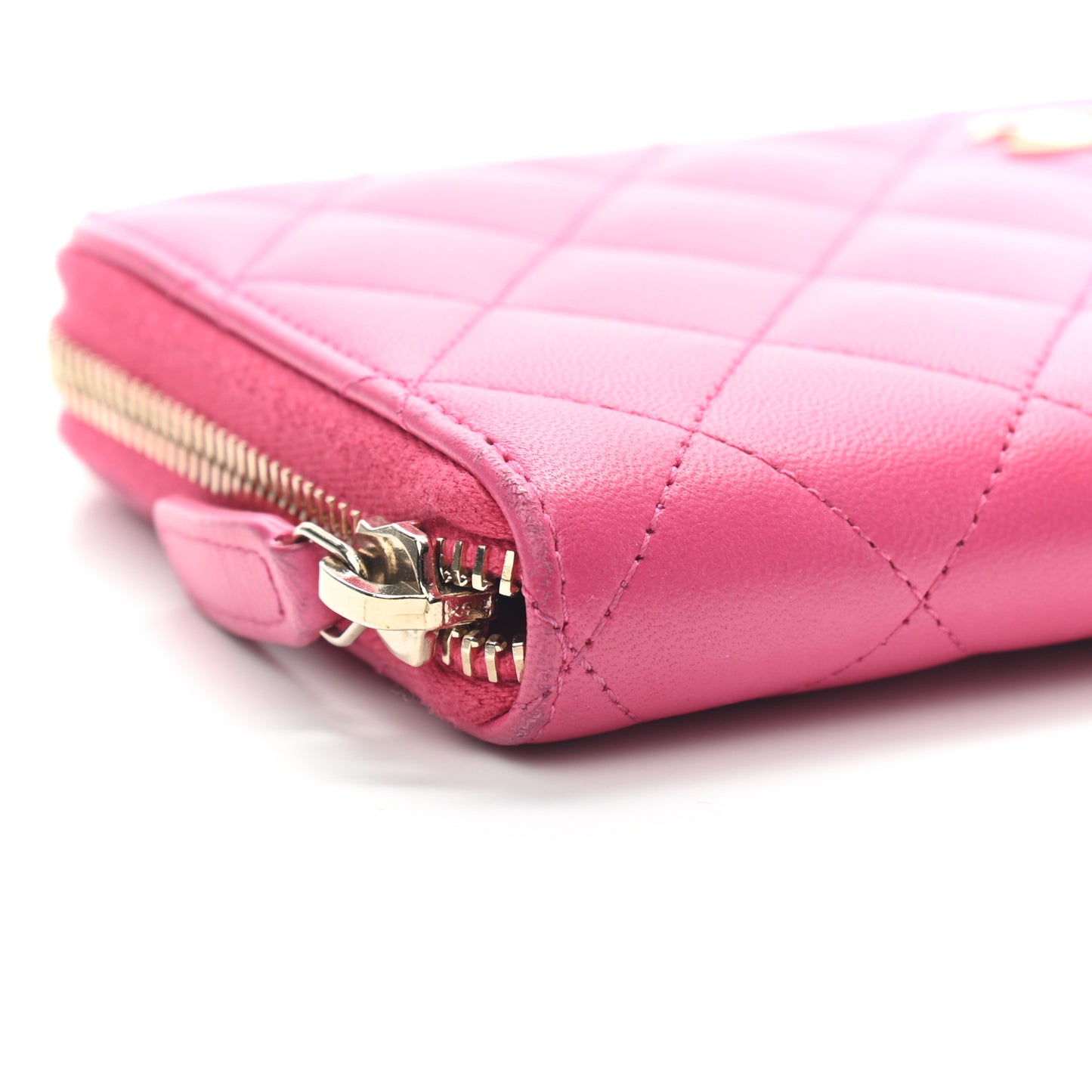 Lambskin Quilted Large Gusset Zip Around Wallet Pink
