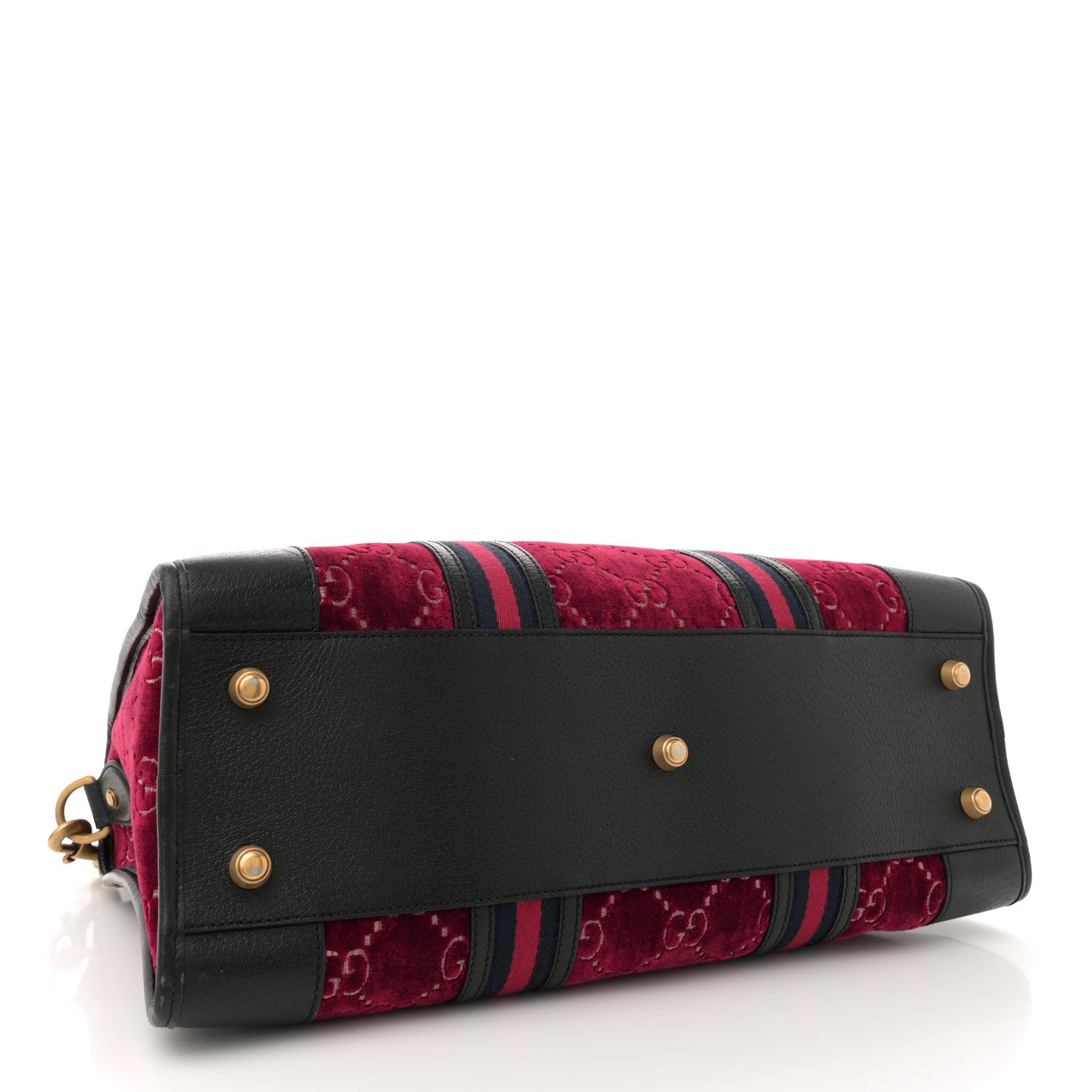 Gucci Velvet GG Monogram Textured Calfskin Web Medium Duffle Bag Red Cipria Black 4 of 12