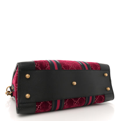 Gucci Velvet GG Monogram Textured Calfskin Web Medium Duffle Bag Red Cipria Black 4 of 12