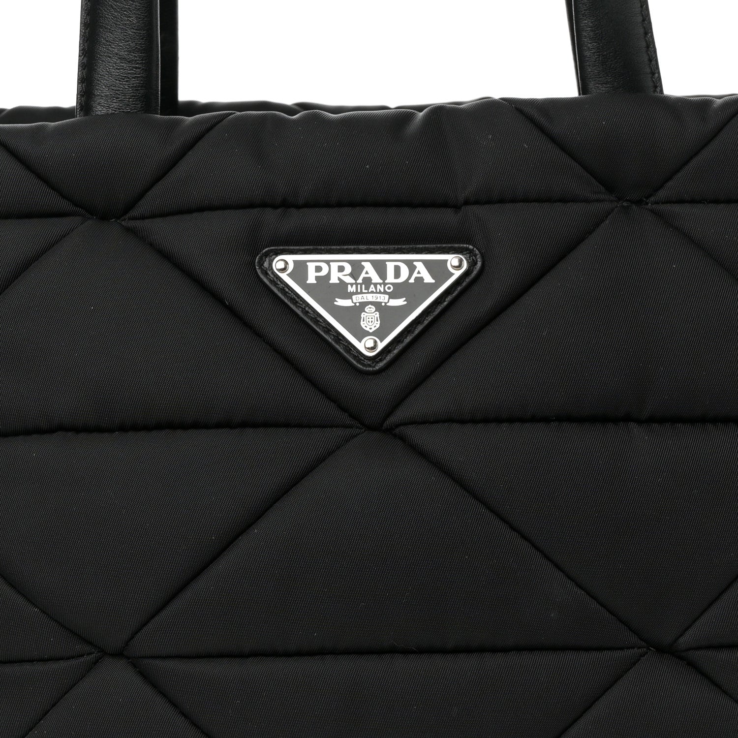 Prada Re-Nylon Nappa Triangle Quilted Padded Double Handled Zip Pocket Tote Black 8 of 11