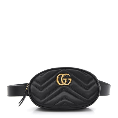Gucci Calfskin Matelasse GG Marmont Belt Bag 95 38 Black 1 of 12