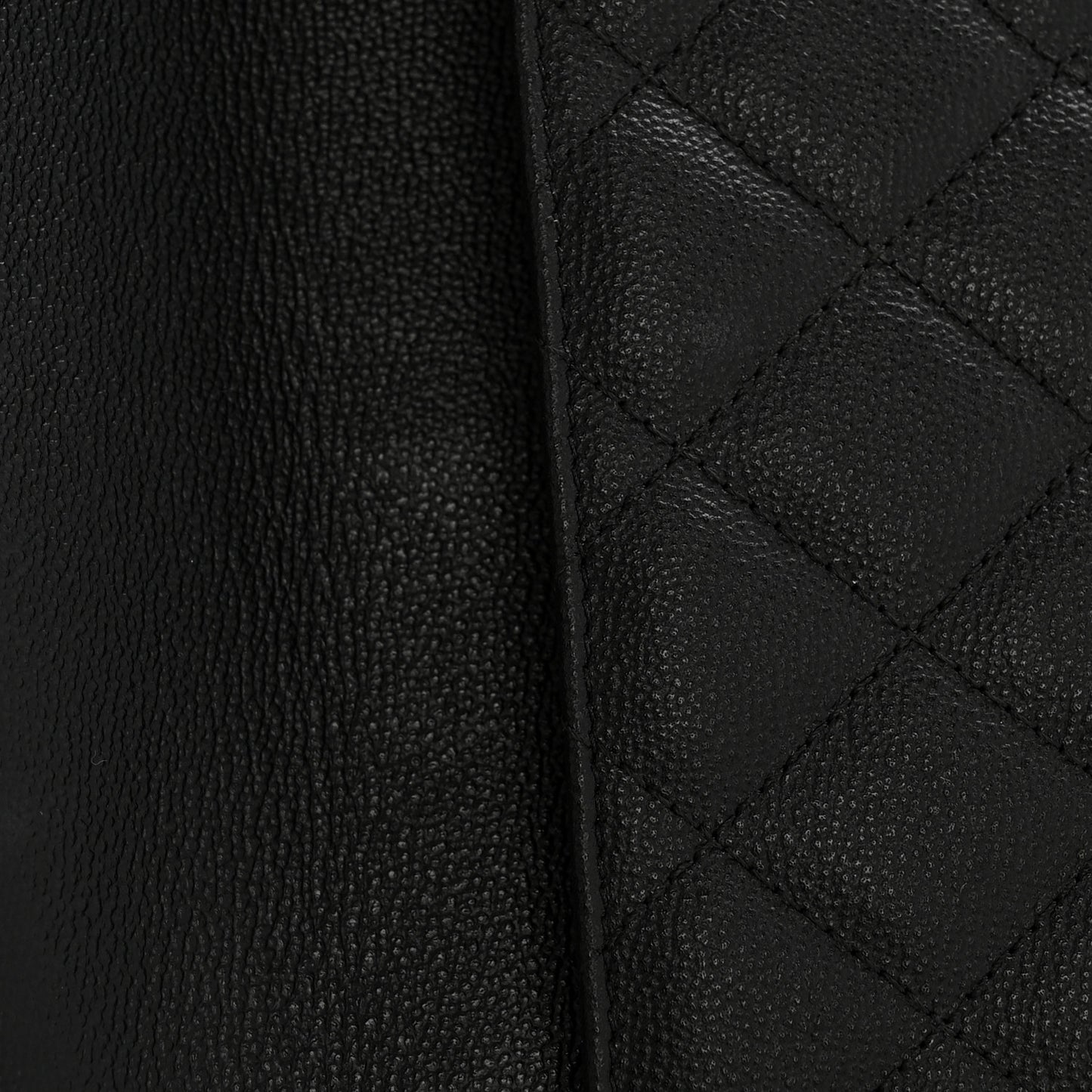 Grained Calfskin Quilted CC Box Pouch Black