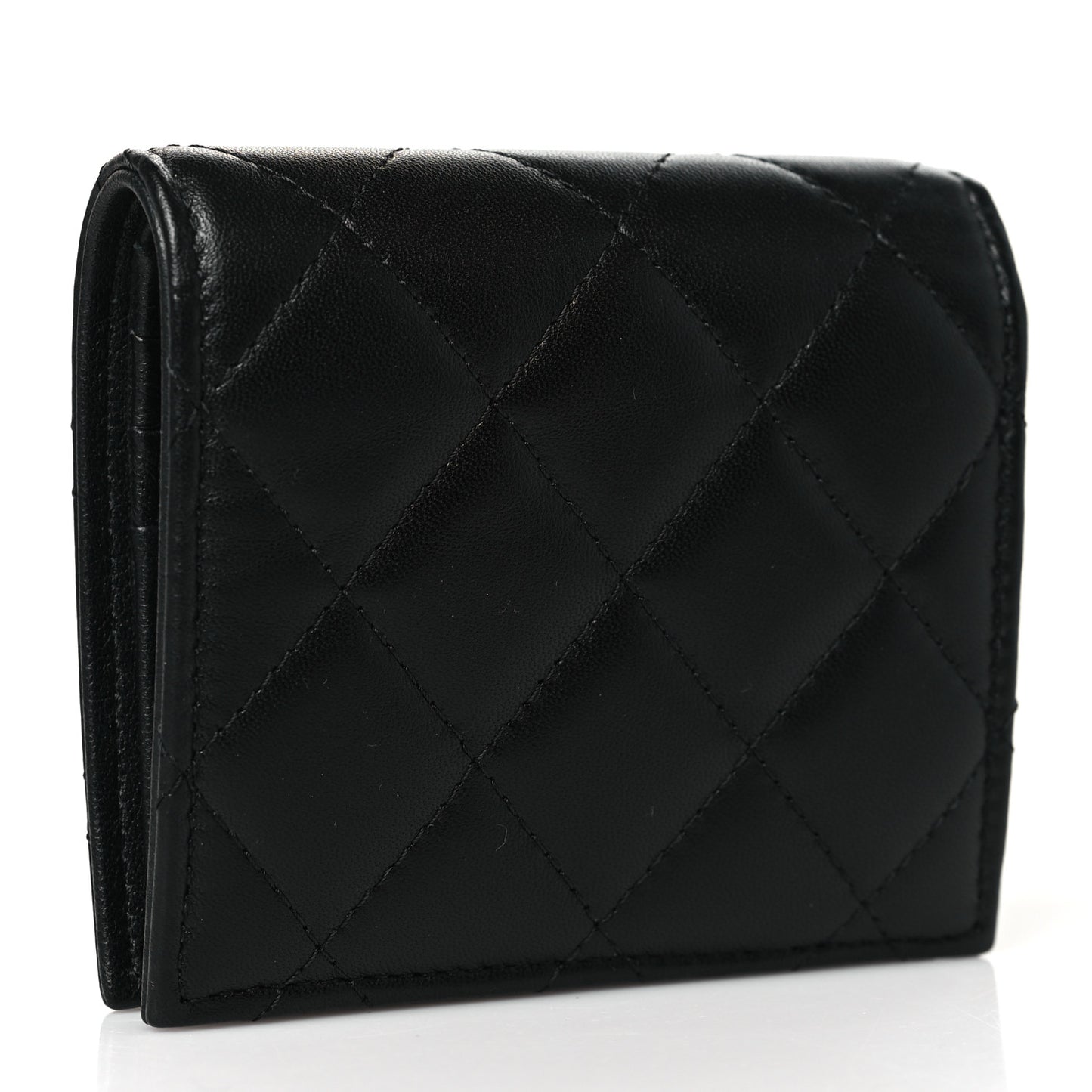 Lambskin Quilted Crystal Star CC Compact Bifold Wallet Black