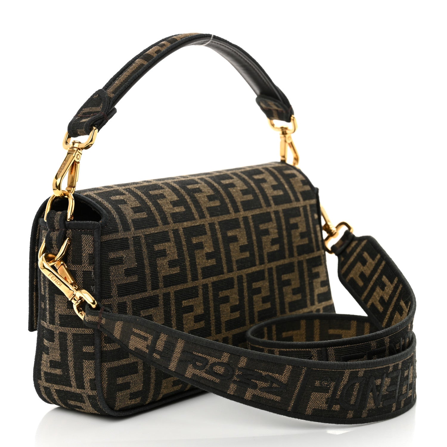 Fendi Fabric Jacquard FF 1974 Medium Baguette Tobacco Moro Black 3 of 11