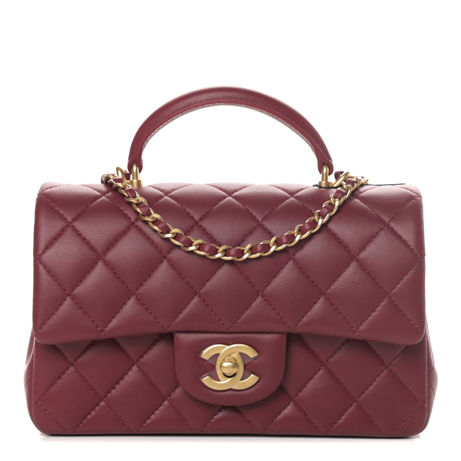 Chanel Lambskin Quilted Mini Top Handle Rectangular Flap Burgundy 1 of 11