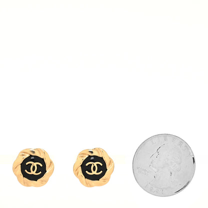 Chanel Metal Resin CC Earrings Black Gold 2 of 4
