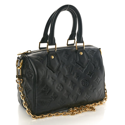 Louis Vuitton Lambskin Embossed Monogram Speedy 22 Bandouliere Black 3 of 12