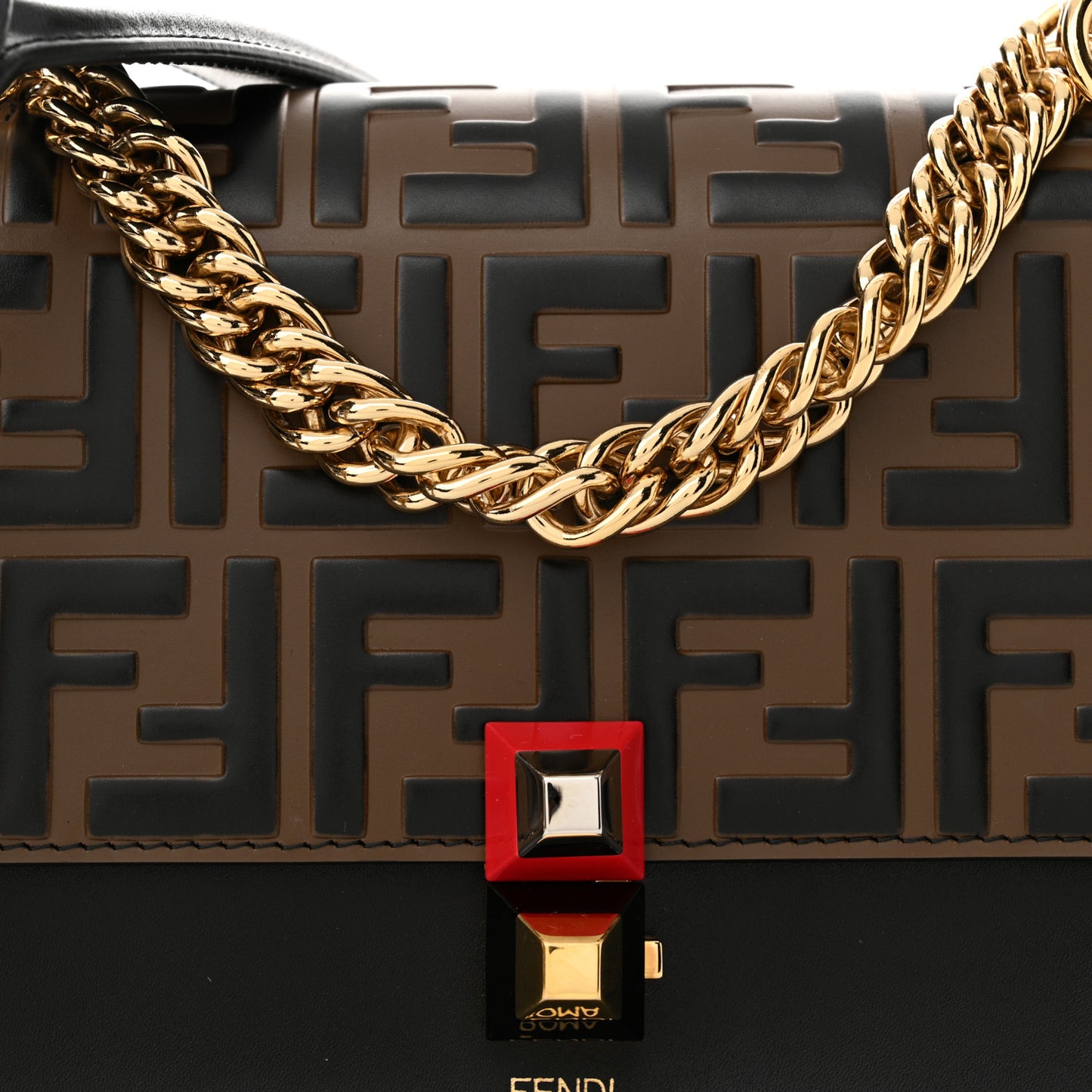 Vitello Liberty Bi-Color FF 1974 Embossed Small Kan I Shoulder Bag Black Maya