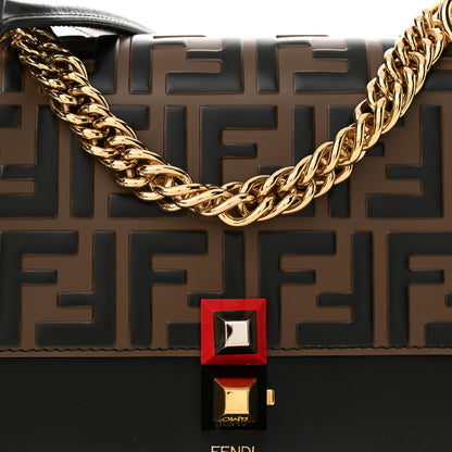 Fendi Vitello Liberty Bi-Color FF 1974 Embossed Small Kan I Shoulder Bag Black Maya 8 of 11