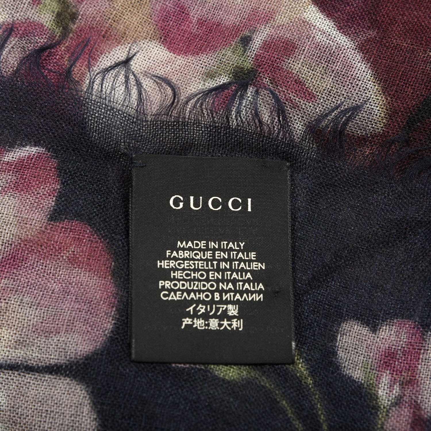 Gucci Cashmere Wool Floral Shawl Midnight Blue Pink 3 of 3