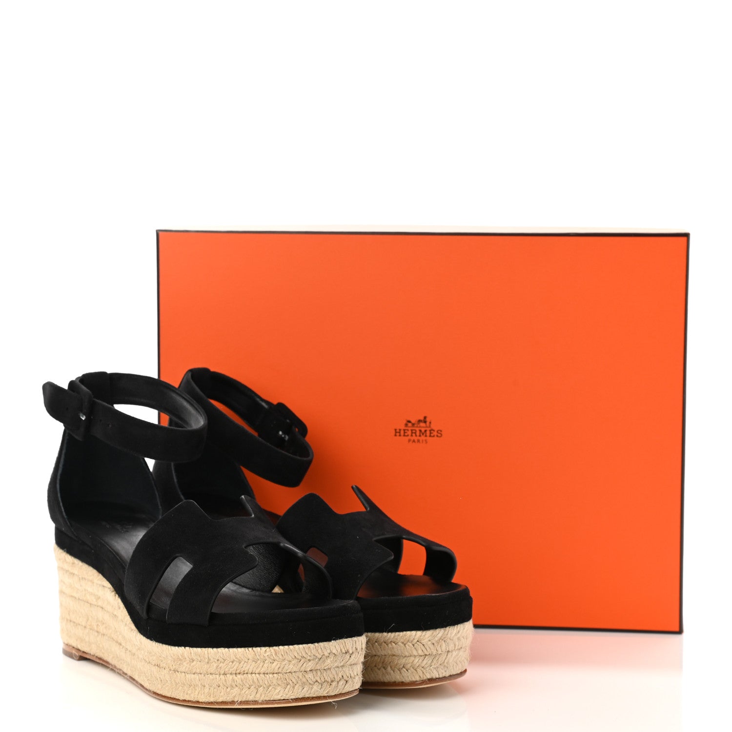 Hermes Goatskin Elda Espadrille Wedge Sandals 38 Black 9 of 9