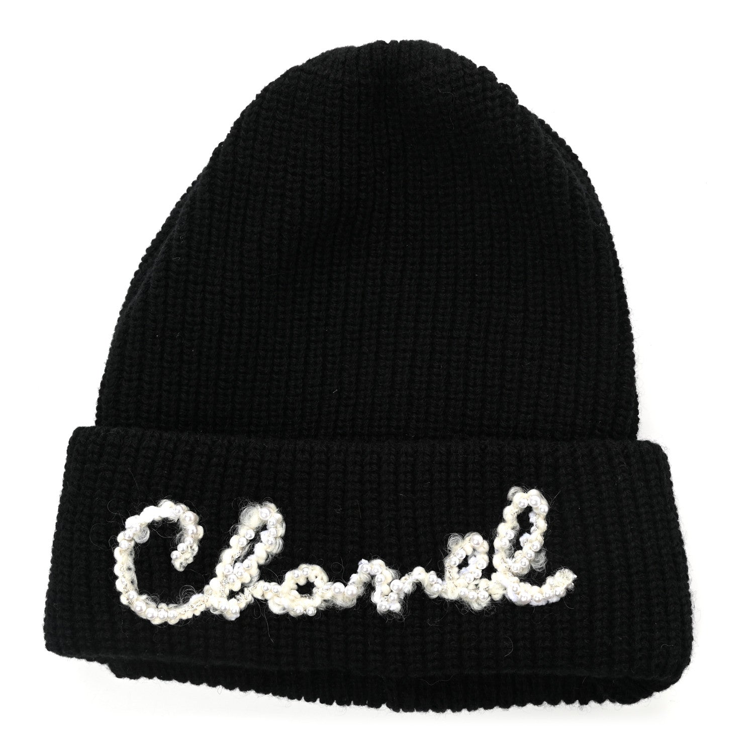 Chanel Cashmere Logo Beanie Hat Black White 1 of 5