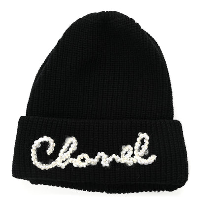 Chanel Cashmere Logo Beanie Hat Black White 1 of 5