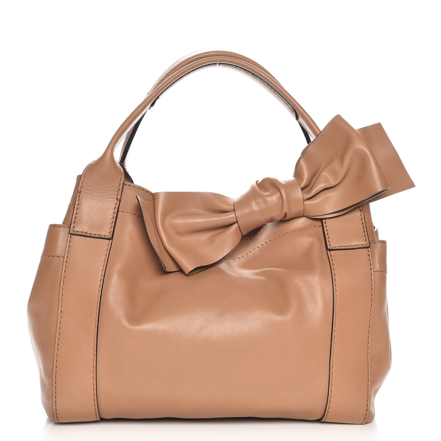Valentino Garavani Nappa Double Pocket Bow Tote Camel 1 of 7