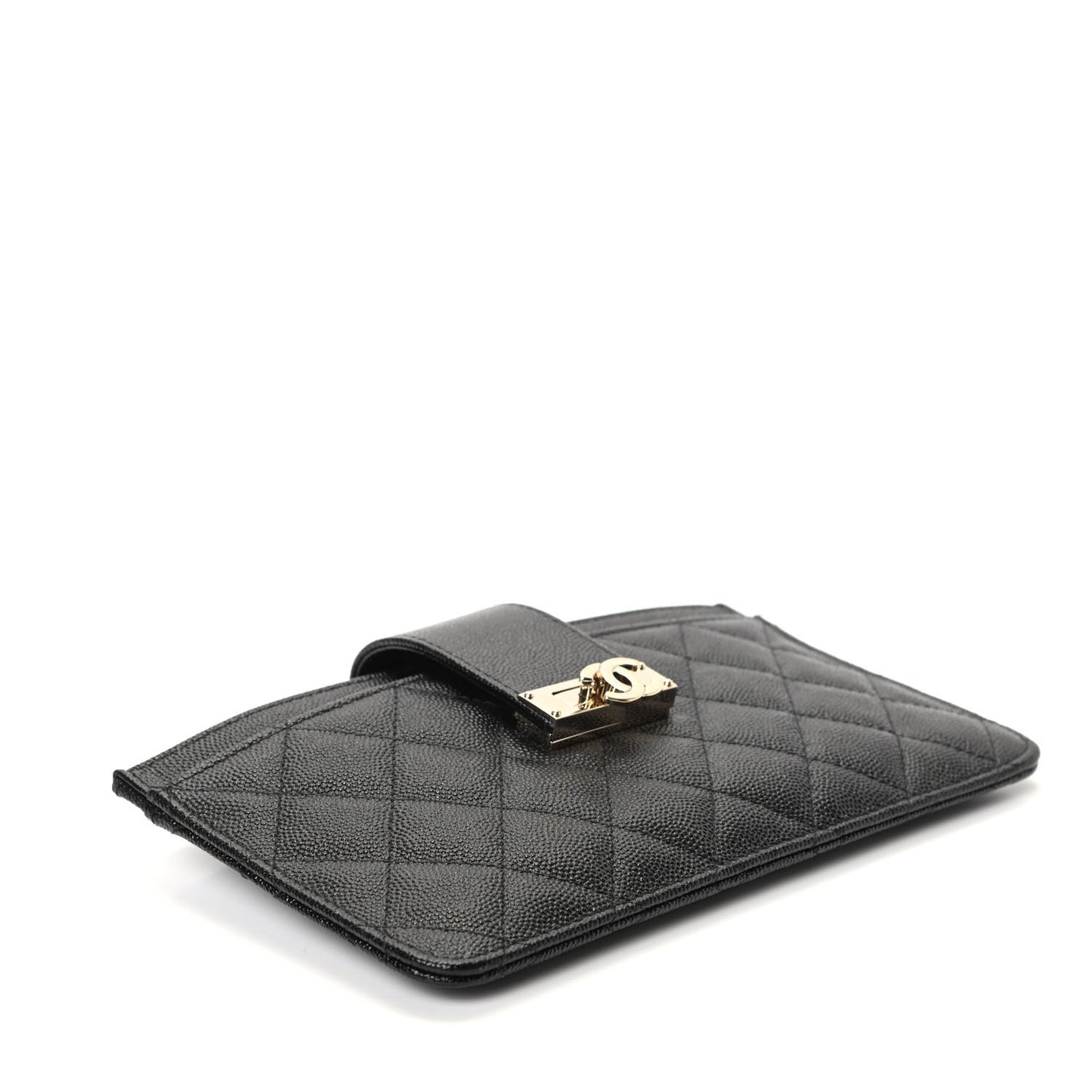 Caviar Quilted CC Strap Pouch Black